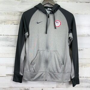Nike Therma Fit US Olympic Team Full‎ Zip Hoodie Jacket Gray Black Womens Small